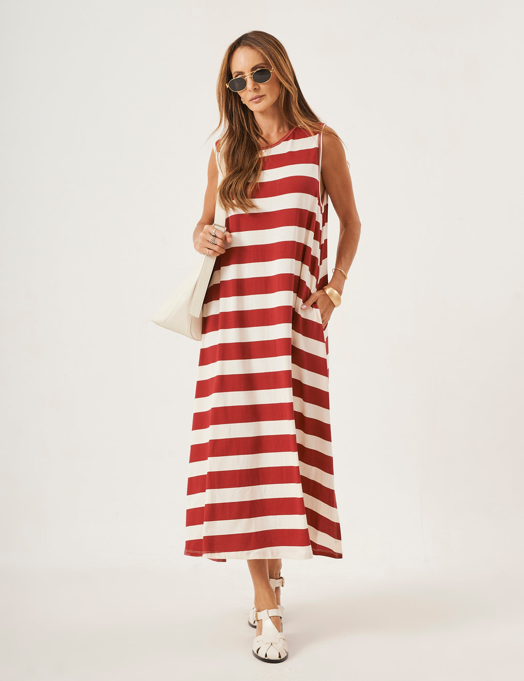Vestido Clara Listrado Vermelho