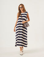 Vestido Clara Listrado Azul Marinho