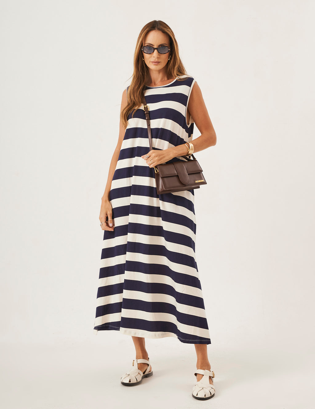 Vestido Clara Listrado Azul Marinho