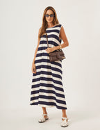 Vestido Clara Listrado Azul Marinho