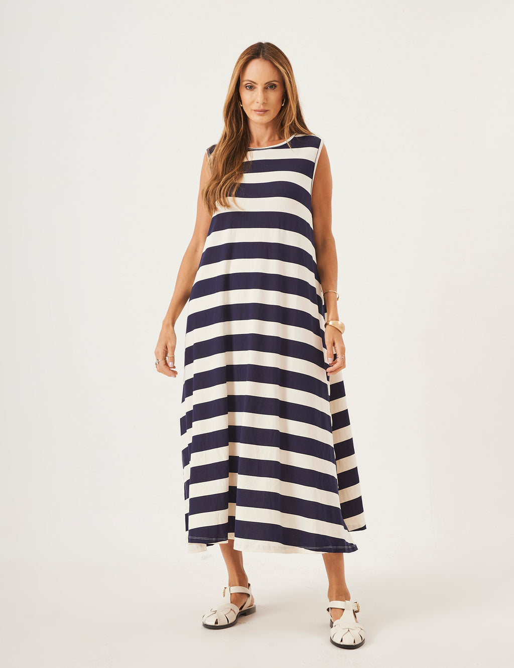 Vestido Clara Listrado Azul Marinho