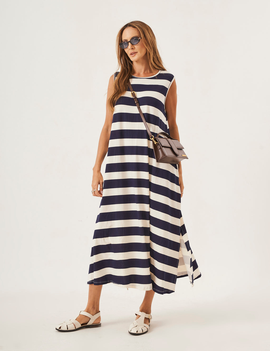 Vestido Clara Listrado Azul Marinho