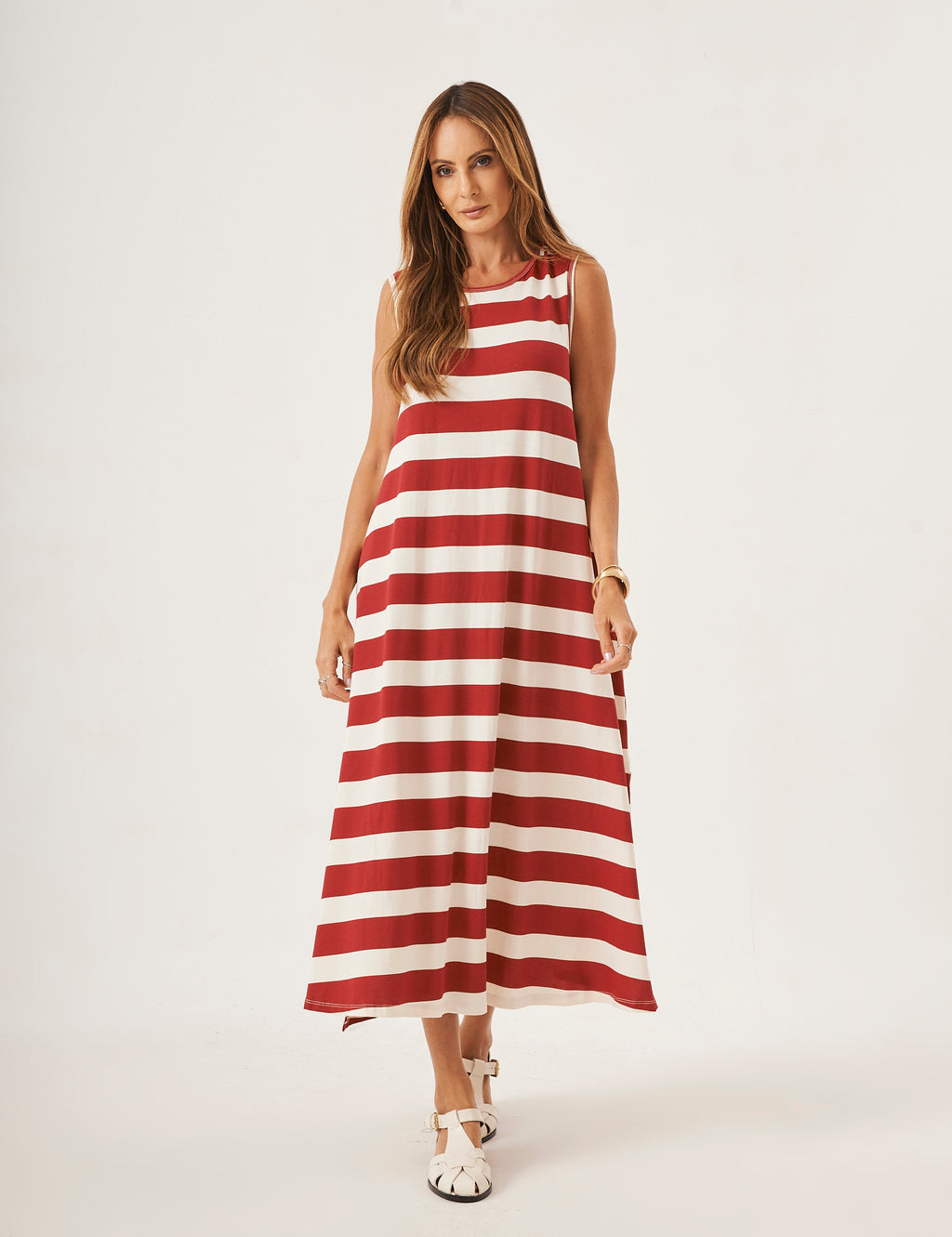 Vestido Clara Listrado Vermelho