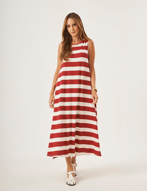 Vestido Clara Listrado Vermelho