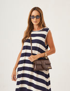 Vestido Clara Listrado Azul Marinho