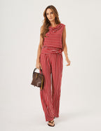 Conjunto Ella Listrado Vermelho e Branco