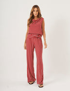 Conjunto Ella Listrado Vermelho e Branco