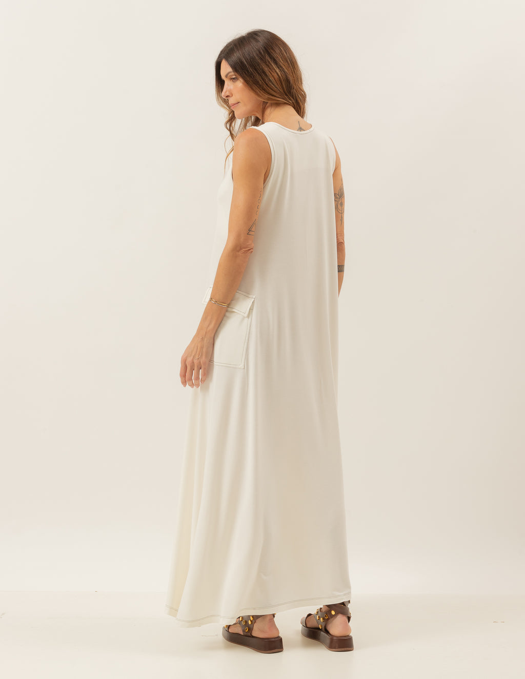 Vestido Pespontado Anastasia Off White