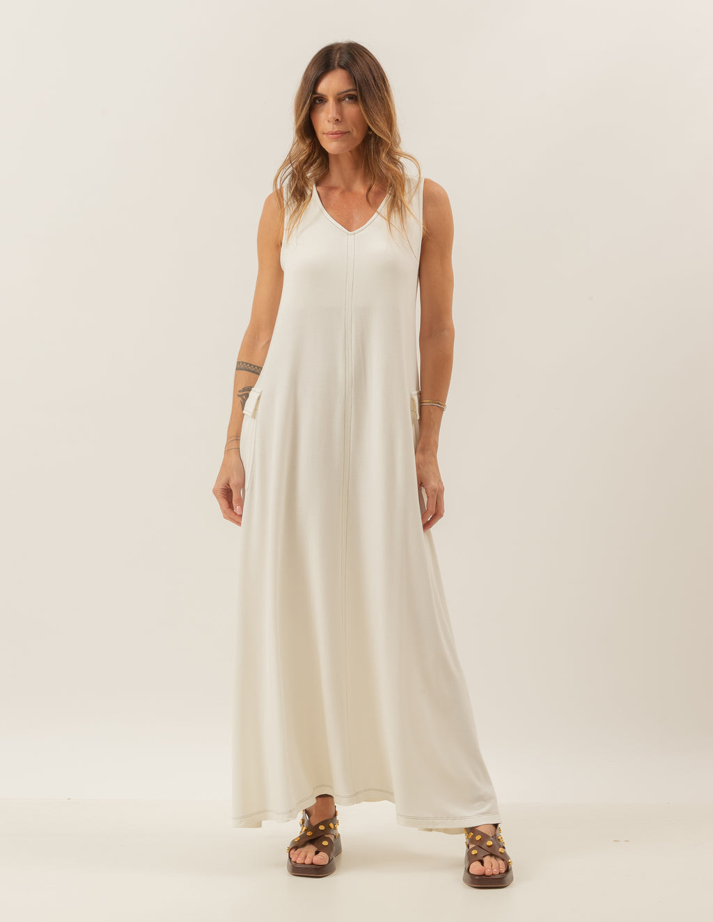 Vestido Pespontado Anastasia Off White