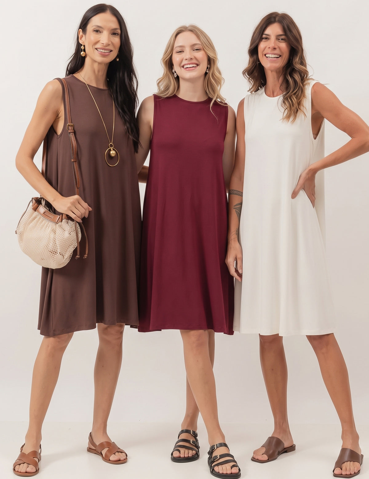 Kit Vestido Liz: Off White, Marrom e Malbec Único