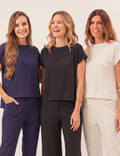Kit Blusa Mullet Eleonora: Off White, Azul Marinho e Preto Único