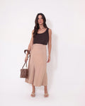 Conjunto Blusa Atenas Marrom e Saia Grécia Bege